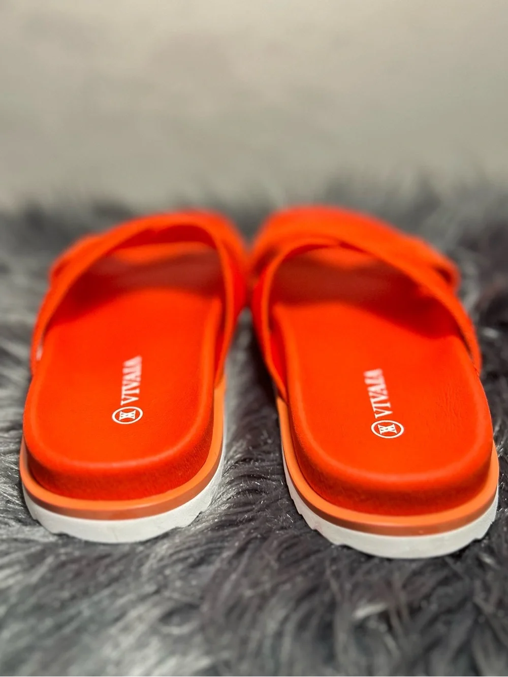 Vivaia Orange Knit Criss Cross Striped Strap Slide Sandals Size 6 - Picture 6 of 10